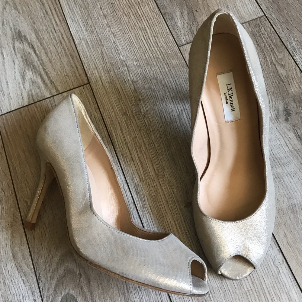 LK Bennett Margo Peep Toe Metallic Gold Pump 36.5